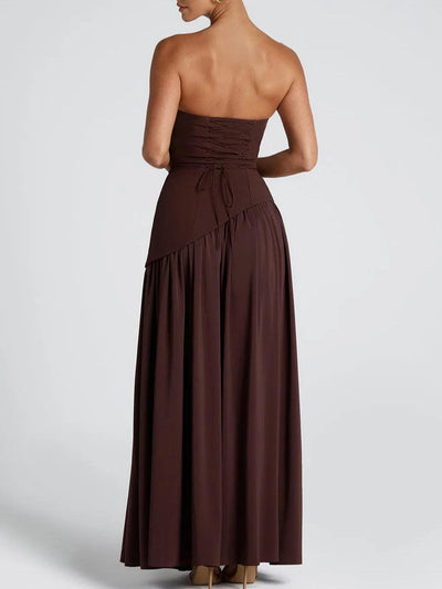 Reyanna™ | Strapless Slit Ribbon Maxi Dress